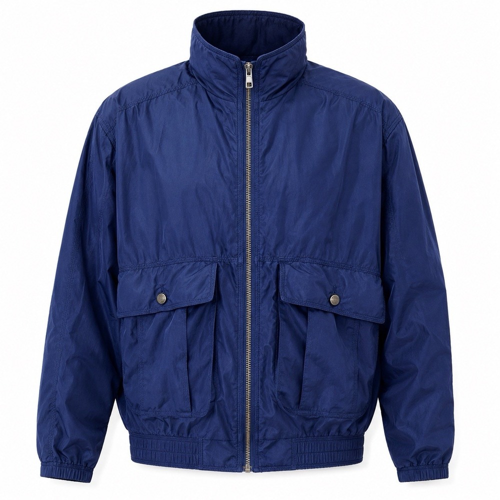 Vintage EVR 100% Silk Bomber Jacket Women's Petite Small PS Navy Blue Full Zip